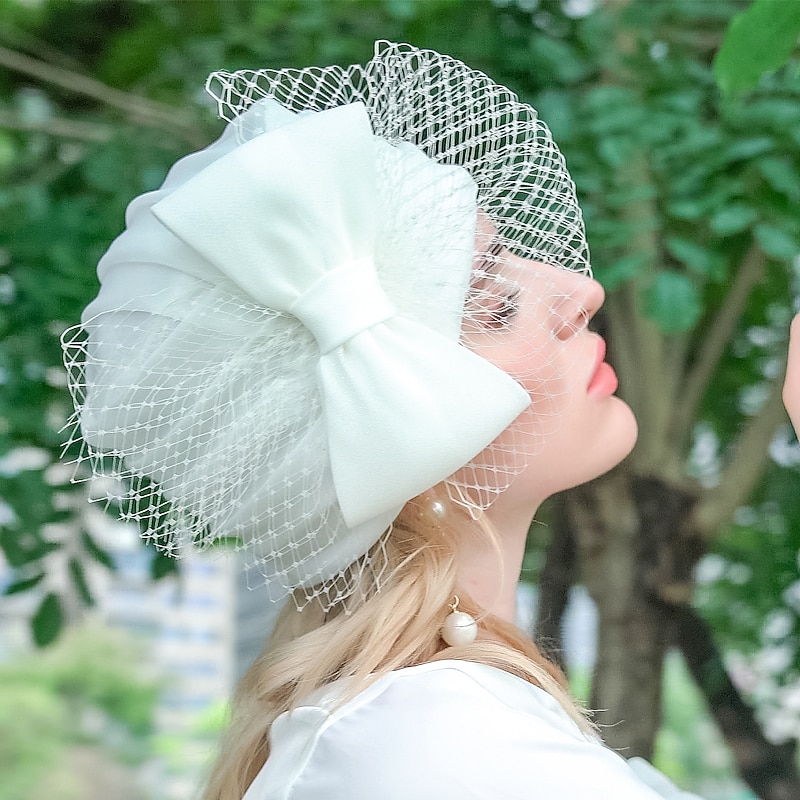 Hats Fiber Ice Silk Bucket Hat Floppy Hat Wedding Tea Party Elegant Simple Romantic With Bowknot Tulle Headpiece Headwear2