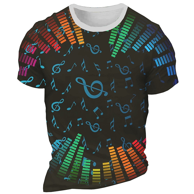 Music Festival Men's Graphic Musical Notes T Shirt Short Sleeve T shirt 3D Print Crew Neck Shirt Daily Designer Retro Vintage Carnival Sports Outdoor Holiday Black White Navy Blue Spring & Summer2