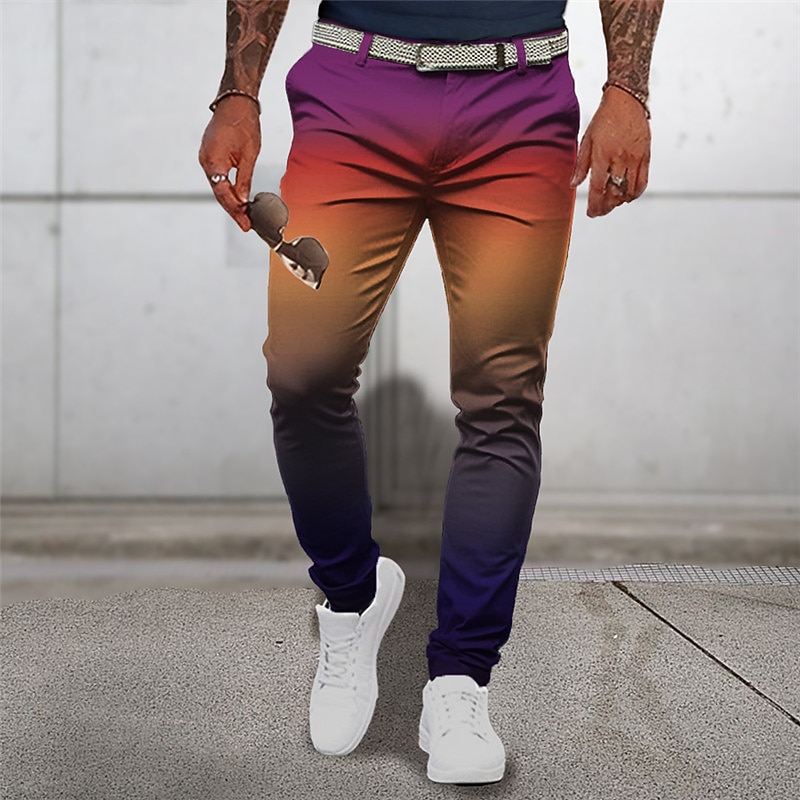 Gradual Business Casual Men's 3D Print Dress Pants Pants Trousers Outdoor Daily Wear Streetwear Polyester Yellow Blue Purple S M L Medium Waist Elasticity Pants2