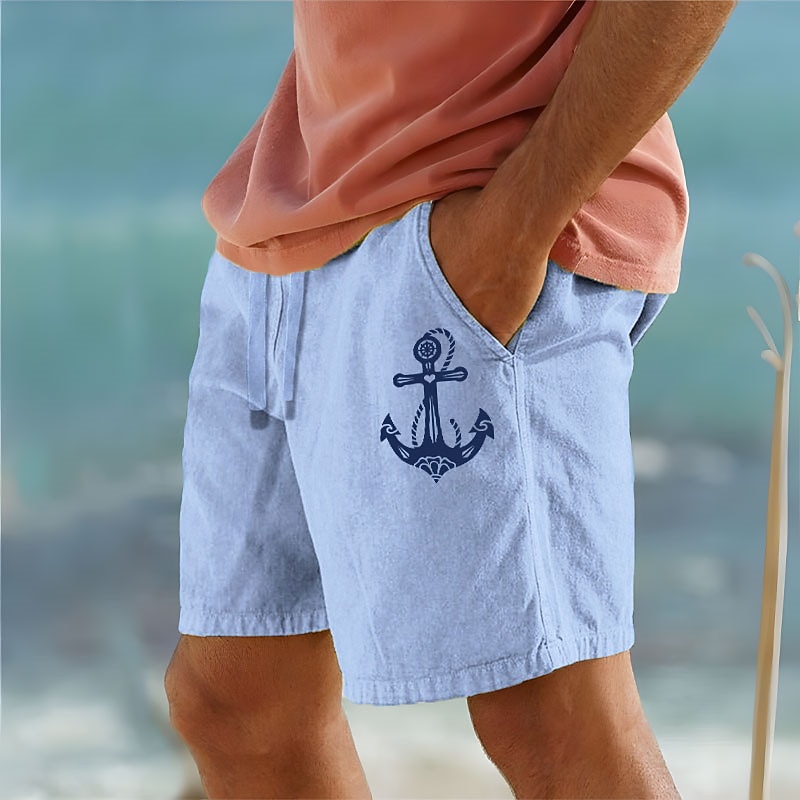 Men's Anchor Shorts Summer Shorts Beach Shorts Mid Waist Hawaiian Casual Outdoor Holiday Going out Drawstring Elastic Waist Print Designer Clothing Apparel