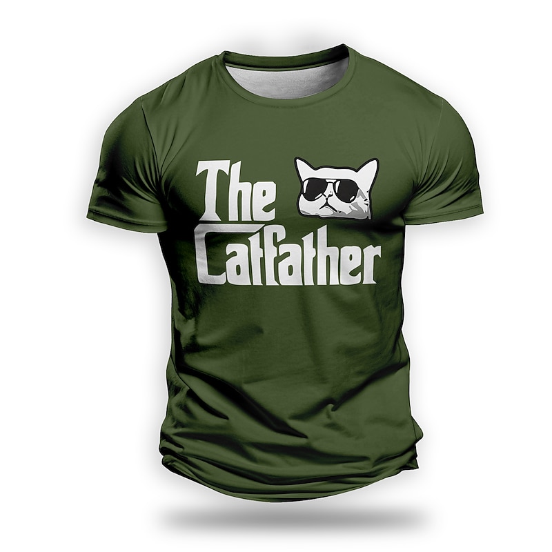 Men's Graphic Animal Cat Catus Character & Slogan Short Sleeve T shirt 3D Print Crew Neck Shirt Daily Outdoor Casual Party Casual Holiday Black Red Burgundy Summer Spring &  Fall Clothing Apparel3