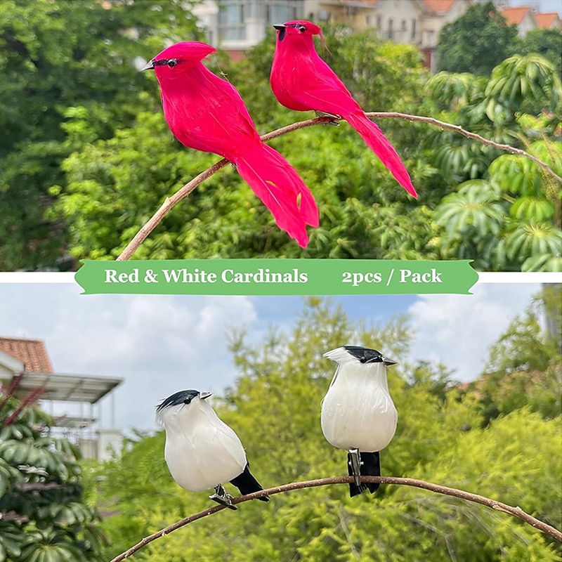 2Pcs Artificial Red Cardinal Birds with Clip Simulated Christmas Feathered Birds Foam Bird Adornment for Tree Ornament Birds Crafts Tree Home Outdoor Decorations2
