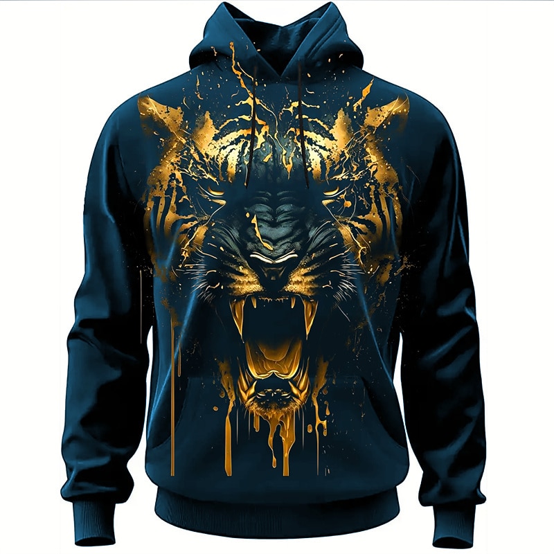 Men's Graphic Animal Hoodie Hoodies Sweatshirt Fashion Daily Long Sleeve Hooded Vacation Sports Outdoor Holiday Black Brown Print Front Pocket Spring &  Fall Designer2