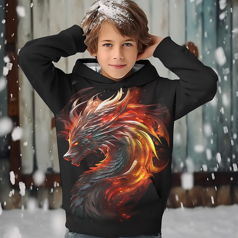 Boys 3D Dragon Hoodie Pullover Long Sleeve 3D Print Spring Fall Fashion Streetwear Cool Kids 3-12 Years Hooded Outdoor Casual Daily Regular Fit3