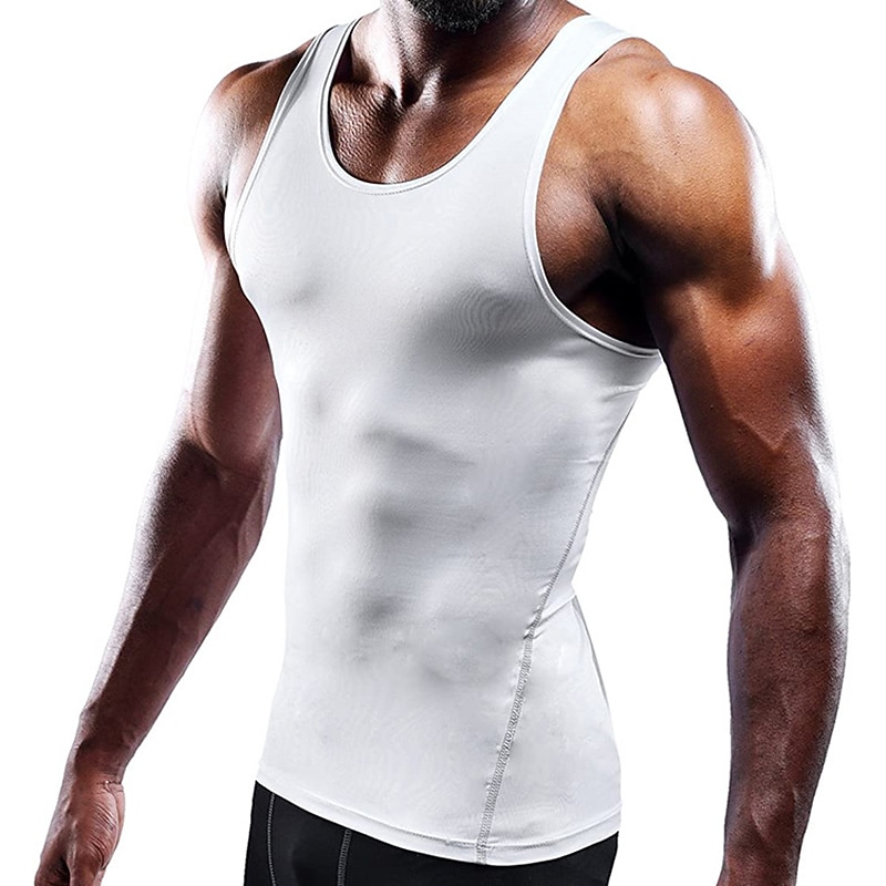 Men's Gym Shirt Compression Tank Fitness Tank Men Tops Crew Neck Sleeveless Sports & Outdoor Vacation Going out Casual Daily Gym Quick dry Breathable Soft Plain Black White Activewear Fashion Sport4