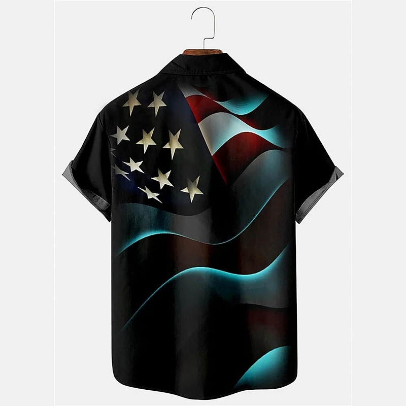 Men's American US Flag Shirt Western Shirt Button Up Shirt Short Sleeve Casual Daily Wear Going out Weekend Autumn / Fall Turndown Print Button-Down Black Red Blue2