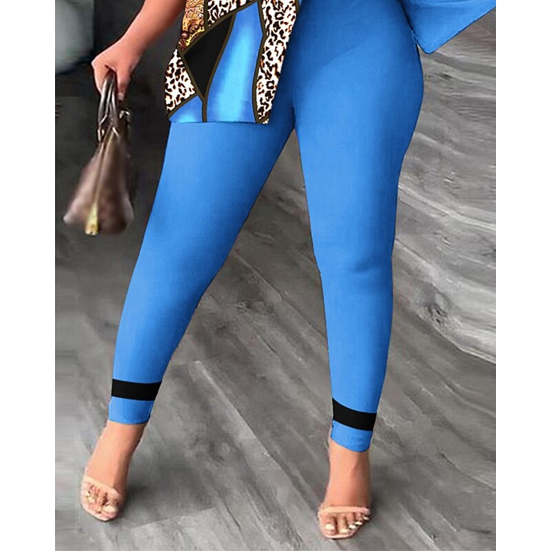 Women's Fashion Shirt Pants Sets Pants Trousers Short Sleeve One Shoulder Leopard Print Casual Daily Yellow Red Blue Spring & Summer Regular Fit3