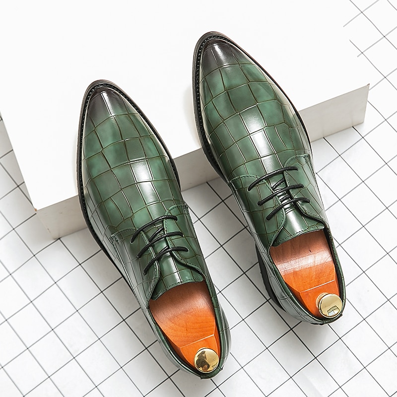 Men's Green Crocodile Pattern Patent Leather Oxford Shoes - Luxury Lace-Up Dress Shoes for Formal Events and Business Attire3