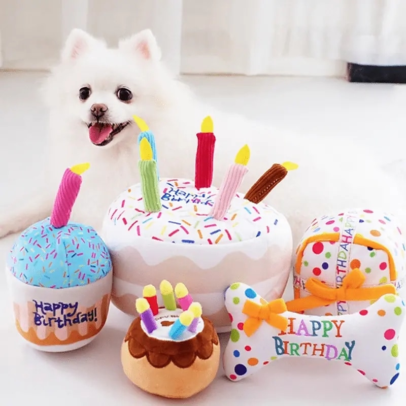1pc Interactive Pet Birthday Cake Toy with Chew and SqueakFeatures for Fun Training and Teeth Cleaning