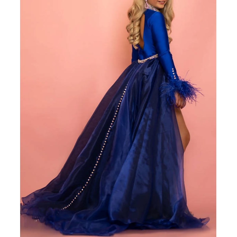 Jumpsuits Short / Mini Flower Girl Dress Feather Dress Birthday Girls Cute Prom Dress Satin with Feathers / Fur Disco Fit 3-16 Years dress to impress4