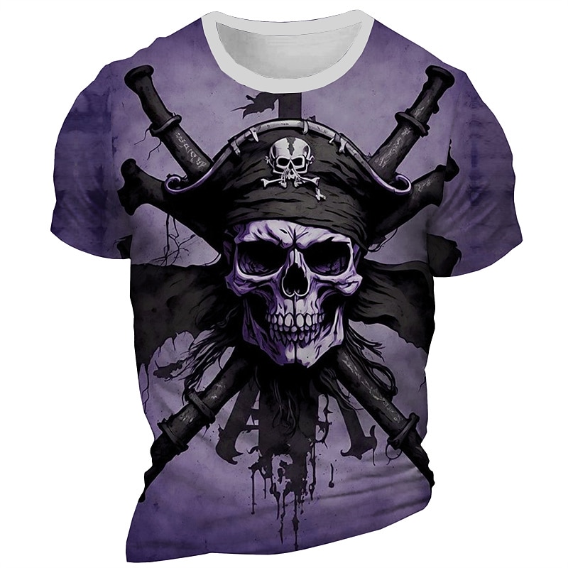 Men's Graphic Skeleton Pirate T Shirt Short Sleeve T shirt 3D Print Crew Neck Shirt Daily Designer Retro Vintage Sports Outdoor Holiday Going out Burgundy Blue Purple Spring & Summer Clothing Apparel2
