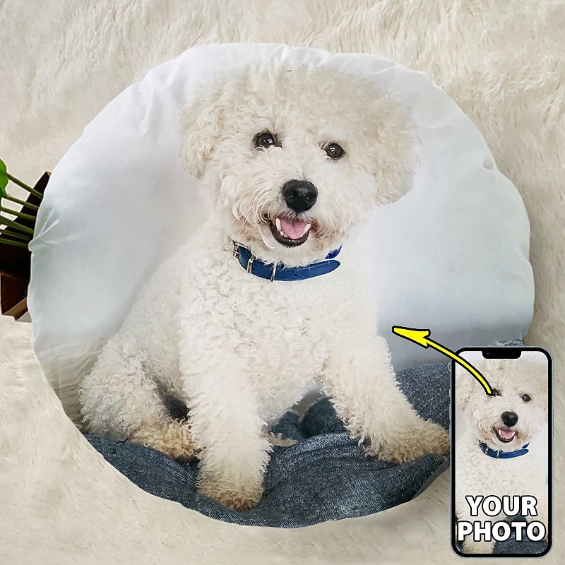 Custom Dog Round Throw Pillows Best Graduation Gift Made from Original Personalized Pet Round Velvet Pillow2
