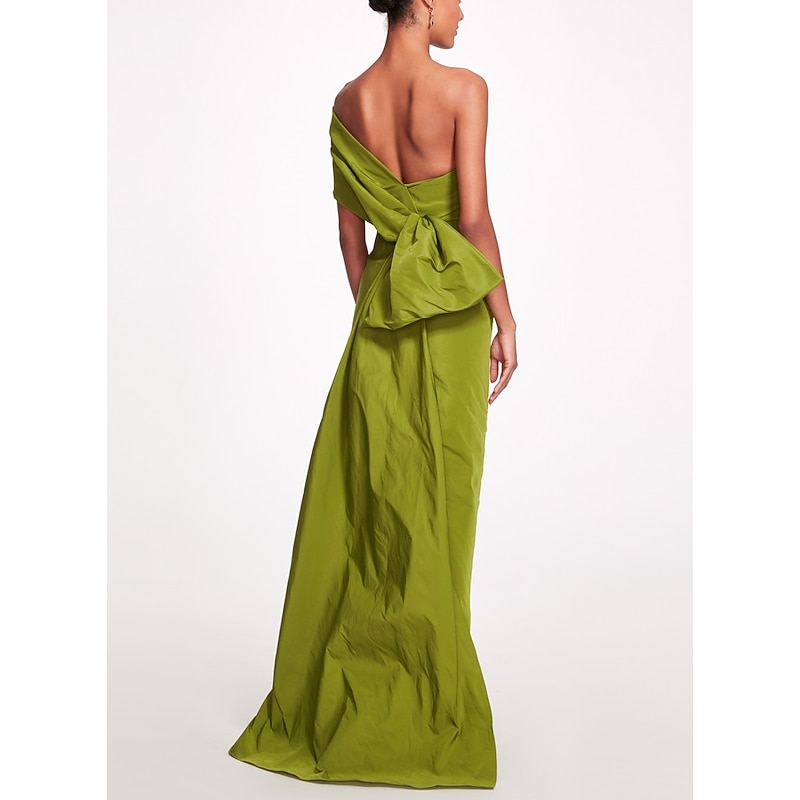 Sheath Evening Gown Elegant Dress Beach Wedding Formal Prom Sweep / Brush Train Sleeveless One Shoulder Taffeta Backless with Bow(s) Strappy Masquerade Dress2
