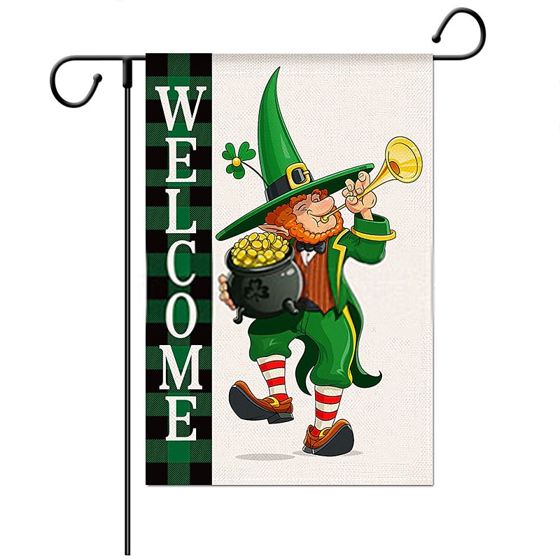 Saint Patrick Day Garden Flag 12x18Inch Outdoor Decorations Welcome Garden Patio Flag Lucky Clover Yard Gnomes Rainbow Flag Double Sided Holiday Outdoor Flags 1pc3