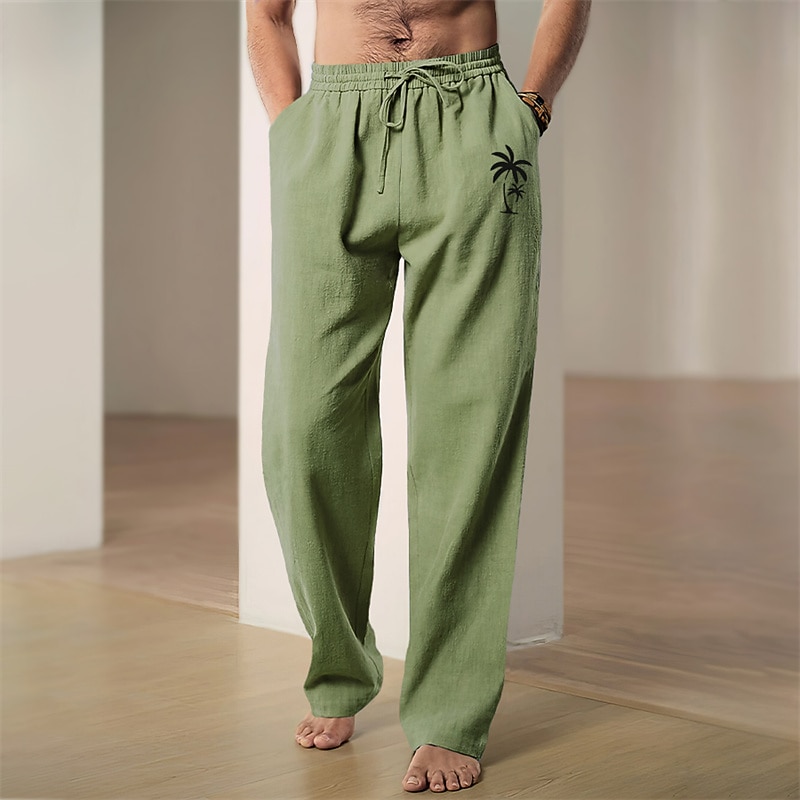 Men's Coconut Tree Summer Pants Pants Trousers Mid Waist Casual Daily Wear Vacation Going out Spring Fall Black White Blue3