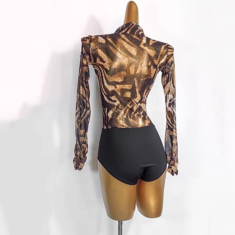 Dance Salsa Latin Dance Ballroom Dance Leotard / Onesie Pure Color Splicing Women's Performance Training Long Sleeve Mesh Spandex2