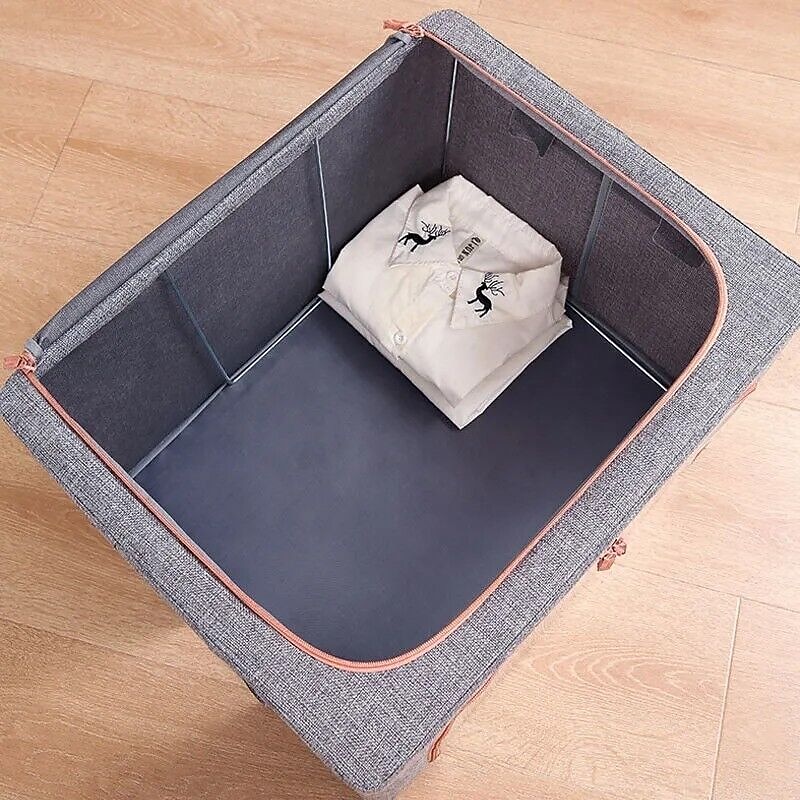Large Window Quilt Storage Box, Clothes Storage Box, Cotton Linen Finishing Box, Folding Steel Frame Storage Box, Thickened Closet Storage Box3