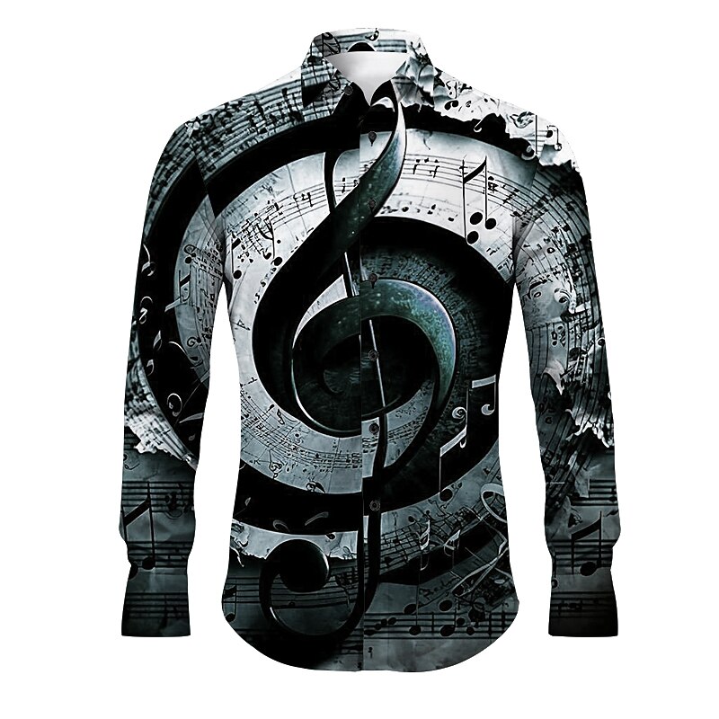 Men's Boardmasters Musical Notes Shirt Button Up Shirt Long Sleeve Vintage Artistic Daily Wear Going out Spring & Summer Turndown Print Button-Down Blue Brown Green Gray3