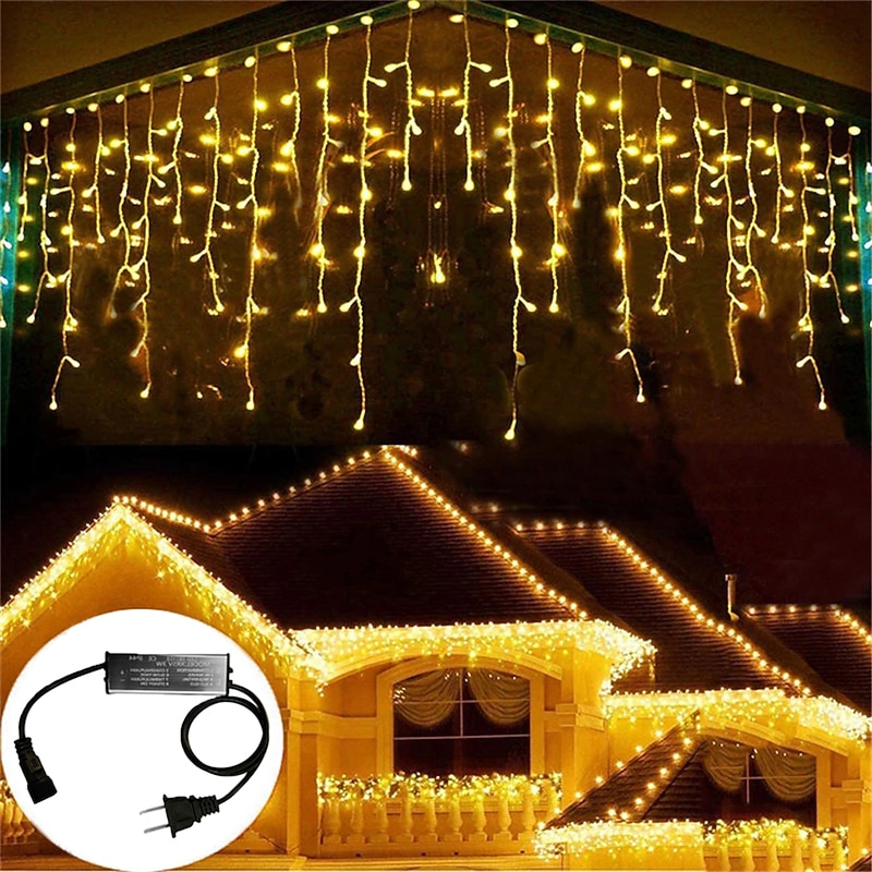 Outdoor Waterproof Curtain Lights, 3.5m/4m/5m Starry String Lights for FencesChristmas Home Decorations3