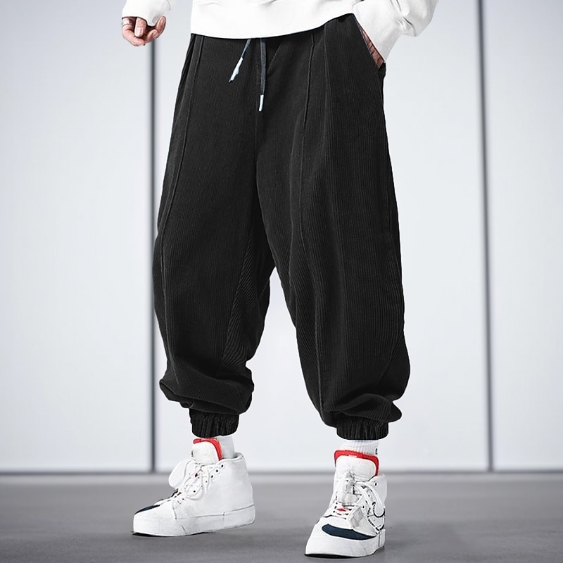 Men's Sweatpants Joggers Corduroy Pants Trousers Drawstring Elastic Waist Elastic Cuff Plain Comfort Breathable Casual Daily Holiday Sports Fashion Black Blue2