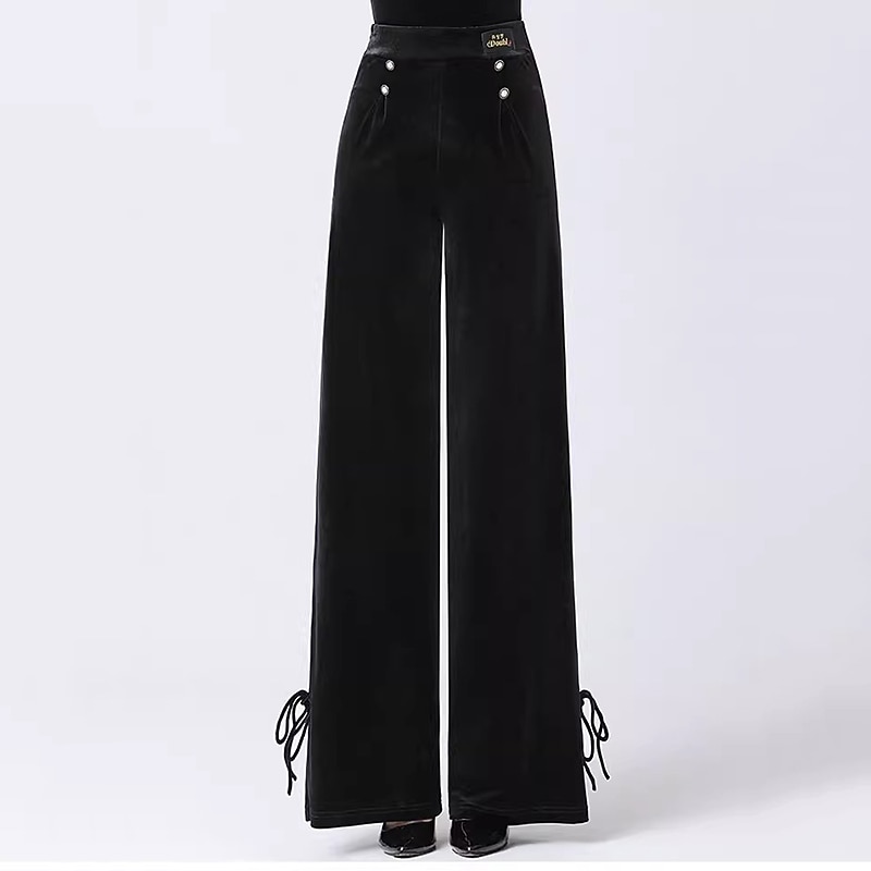 Latin Dance Ballroom Dance Pants Pure Color Splicing Women's Performance Training Velvet3