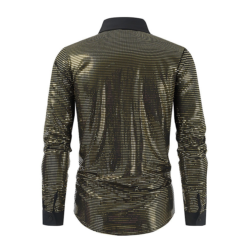 Retro Vintage 1980s Shiny Metallic Shirt Disco Sequins Turndown Fancy Dress Men's Carnival Costume Carnival Performance Club Pride Parade Adults' Shirt All Seasons3