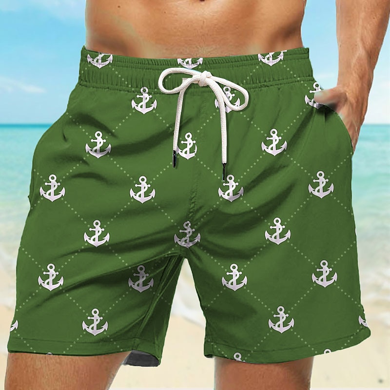 Men's Anchor Swim Trunks Swim Shorts Board Shorts Mid Waist Hawaiian Casual Holiday Beach Drawstring with Mesh lining Elastic Waist Designer Clothing Apparel2