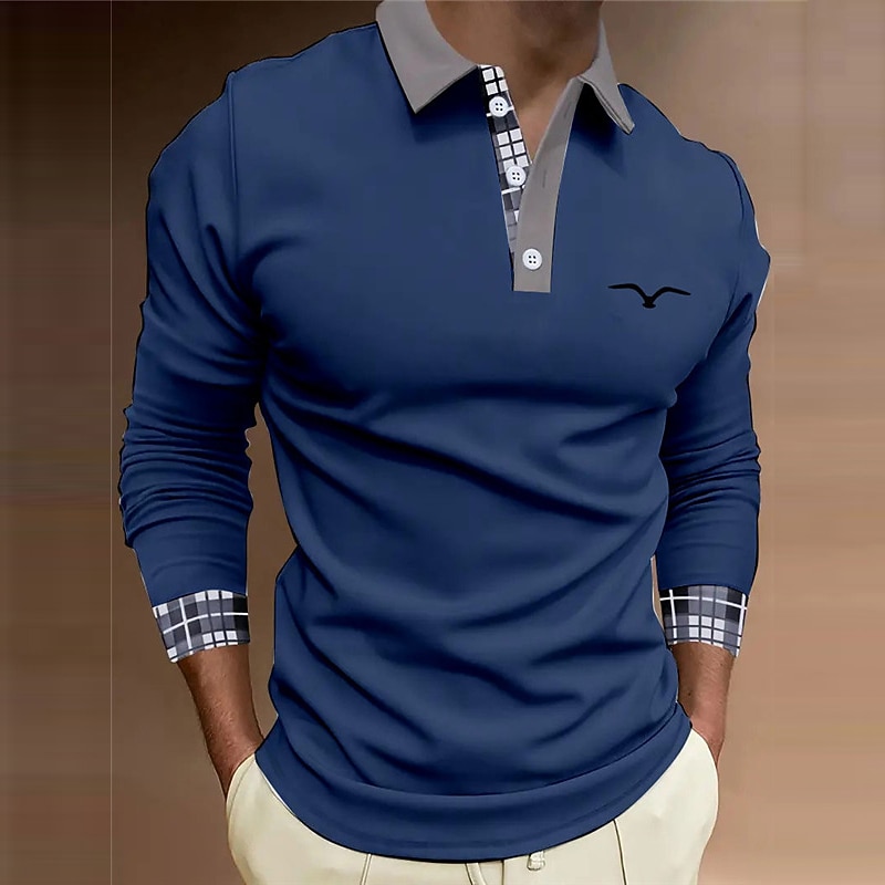 Kentucky Derby Men's Plaid Polo Shirts Golf Shirt Long Sleeve Polo Shirts Collared Shirts Business Casual WorkWear Formal Wear Festival Wear 3D Print Buttons Fall & Winter White Blue Brown3