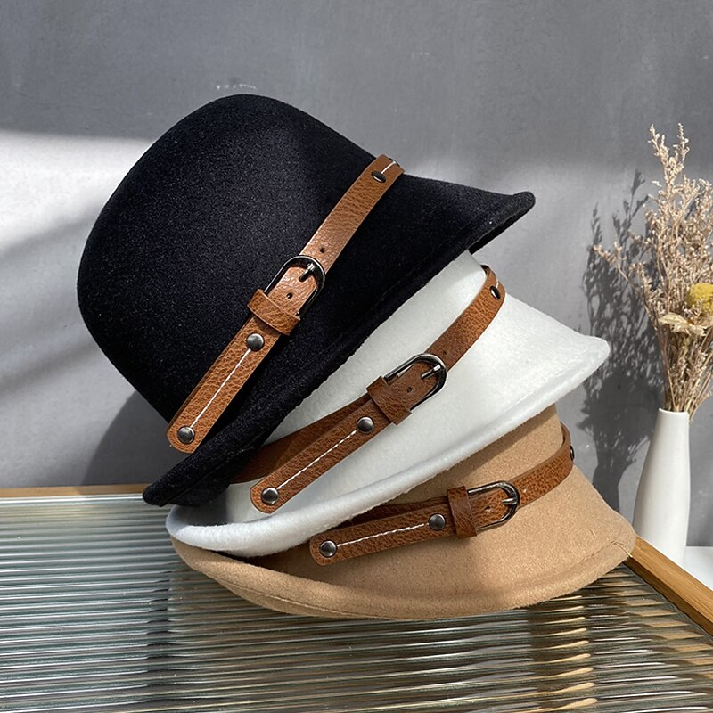 Hats Headwear Polyester Bowler / Cloche Hat Bucket Hat Fedora Hat Casual Holiday Elegant Vintage With Pure Color Splicing Headpiece Headwear4