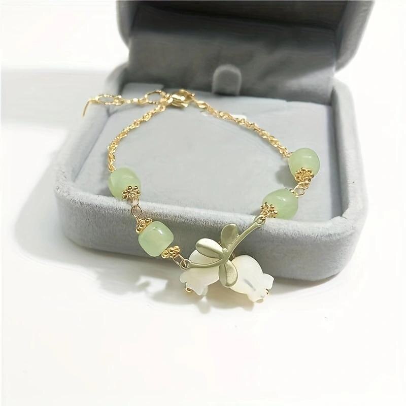 Lily Of The Valley Bracelet, Green Beaded Flower Pendant Bracelet, Exquisite Vintage Accessories, Women Girls Jewelry, Bachelorette Party Decor, Wedding Anniversary Party Favors, Birthday Party Decor,4