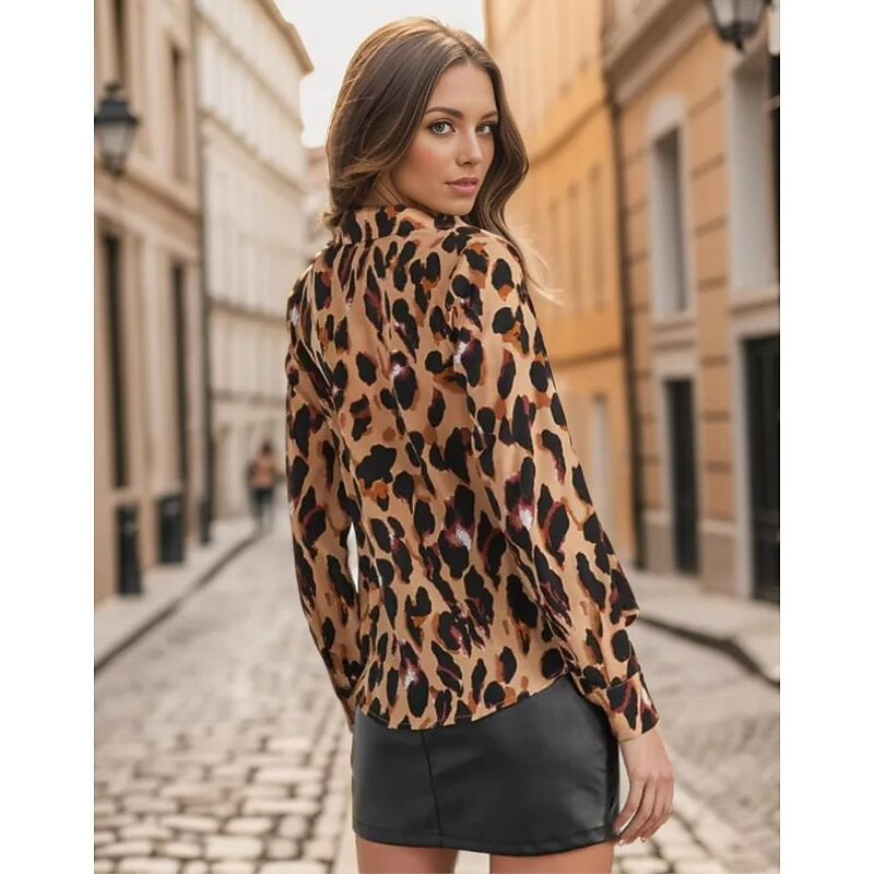 Women's Shirt Button Down Tunic Shirt Collar Long Sleeve Fashion s Print Regular Tops Casual Khaki Spring & Fall2