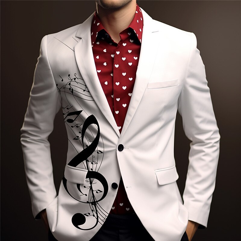 Men's Musical Notes Long Sleeve Turndown Business Work Wear to work Going out Buttons Print Multi Pocket