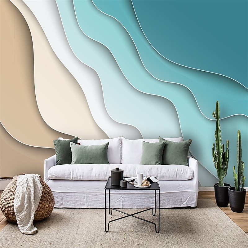 Cool Wallpapers 3D Abstract Wallpaper Wall Mural Blue Waves Covering Sticker Peel and Stick Removable PVC/Vinyl Material Self Adhesive/Adhesive Required Wall Decor for Living Room Kitchen Bathroom3