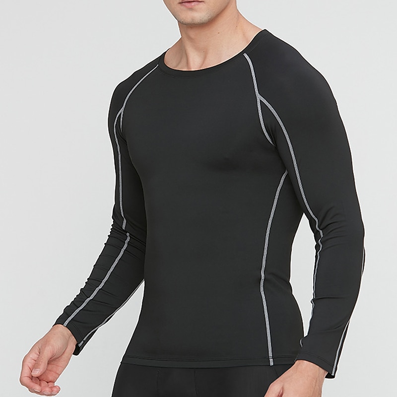 Men's T shirt Tee Gym Shirt Compression Shirt Fitness Shirt Men Tops Crew Neck Long Sleeve Sports & Outdoor Vacation Going out Casual Daily Quick dry Sweat wicking Breathable Soft Plain Wine Red Black2