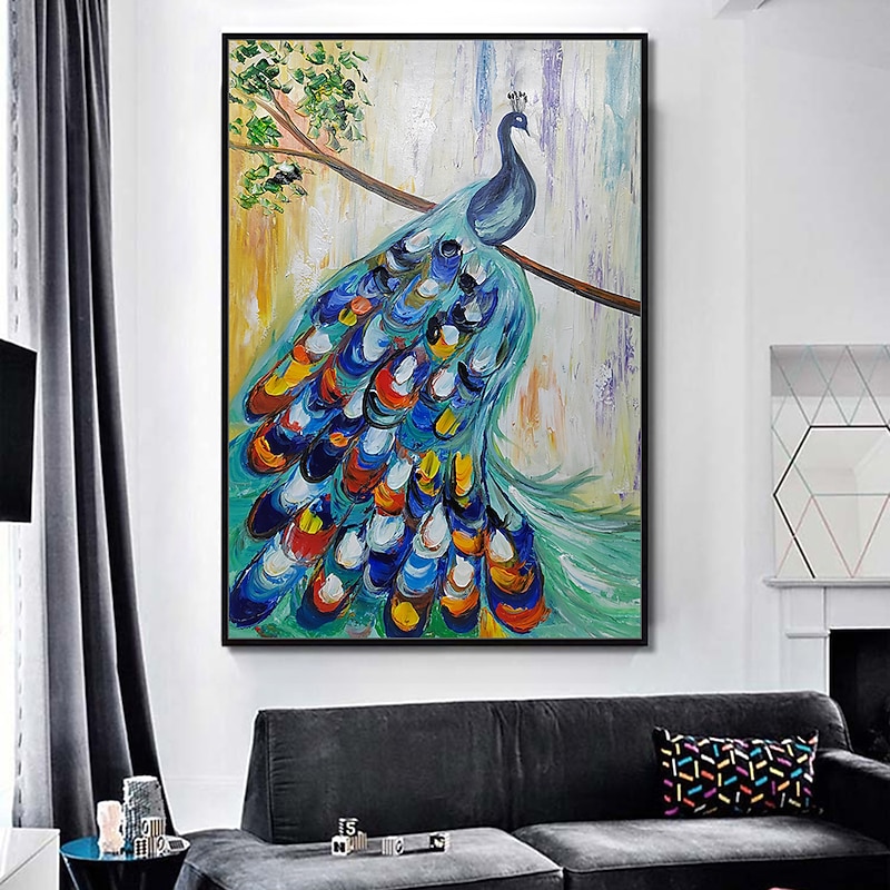 Mintura Handmade Abstract Animal Peacock Oil Paintings On Canvas Wall Art Decoration Modern Picture For Home Decor Rolled Frameless Unstretched Painting3