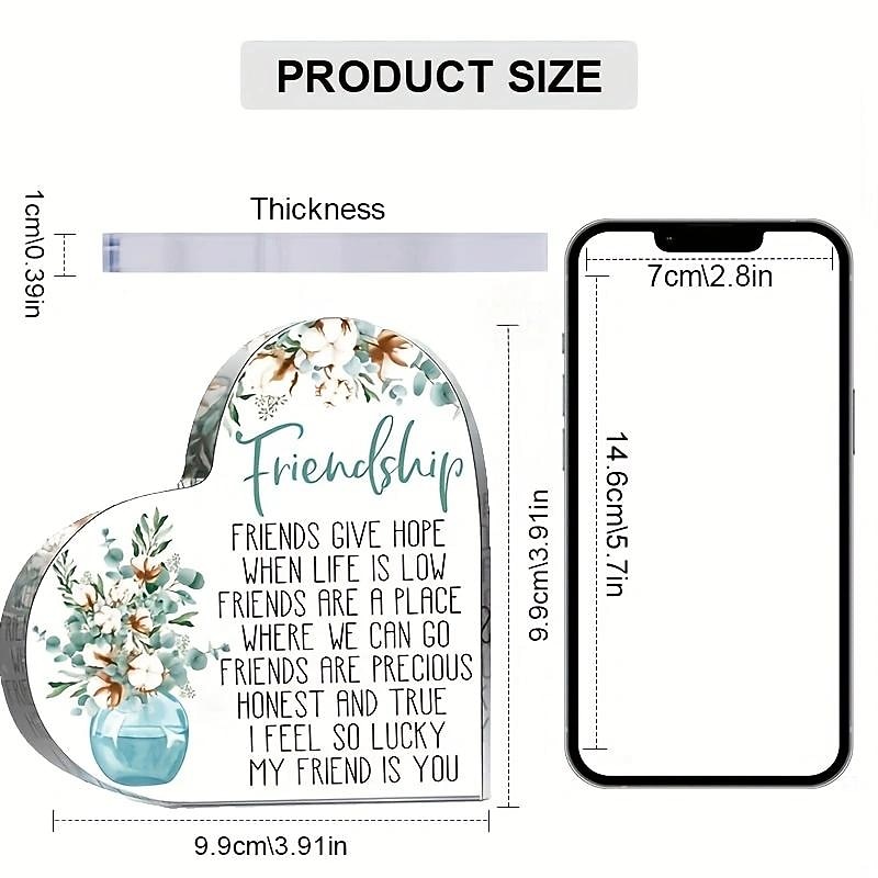 Inspirational Friendship Acrylic Heart Ornament - Perfect Gift for Birthdays, Holidays, and Home Decor3