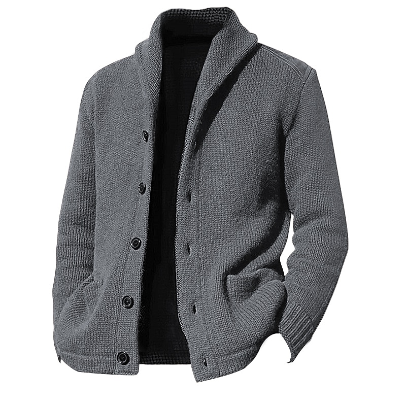 Men's Cardigan Sweater Cropped Sweater Knit Sweater Ribbed Knit Regular Button Up Plain Shawl Collar Warm Ups Modern Contemporary Casual Daily Wear Clothing Apparel Fall Winter Black Blue M L XL3