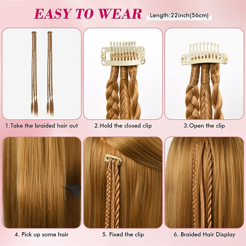 Clip in Braids Hair Extensions REECHO 6 PCS Clip in Hair Extensions Baby Braids Braids for Summer and Party 22 Long Natural Soft Synthetic Hairpieces3