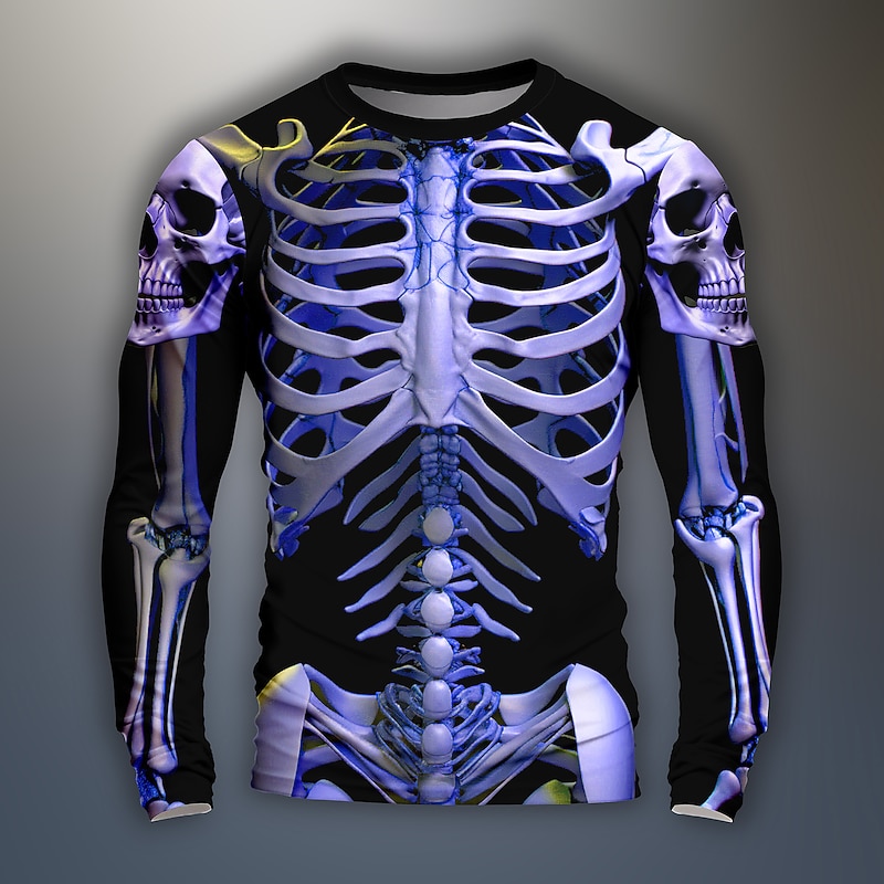Halloween Day of the Dead Skull Men's Graphic Skull Skeleton T Shirts Long Sleeve T shirt 3D Print Crew Neck Shirt Daily Designer Outdoor Party Holiday Spring Fall Clothing Apparel4