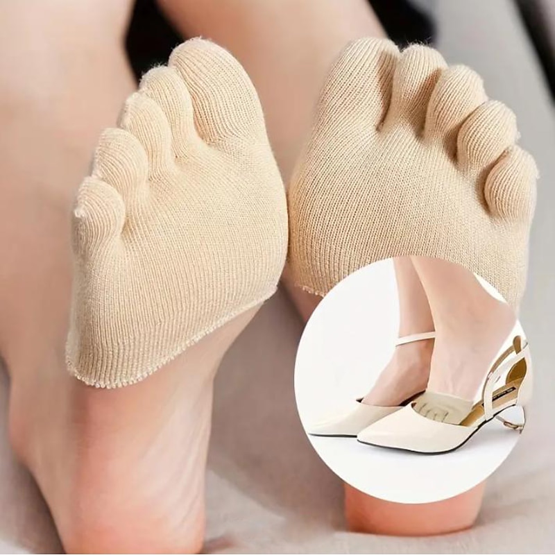 1 Pair Women's Solid Moisture Wicking Half Palm Invisible Socks, Five-toe Breathable Yoga Non-slip Toe Socks