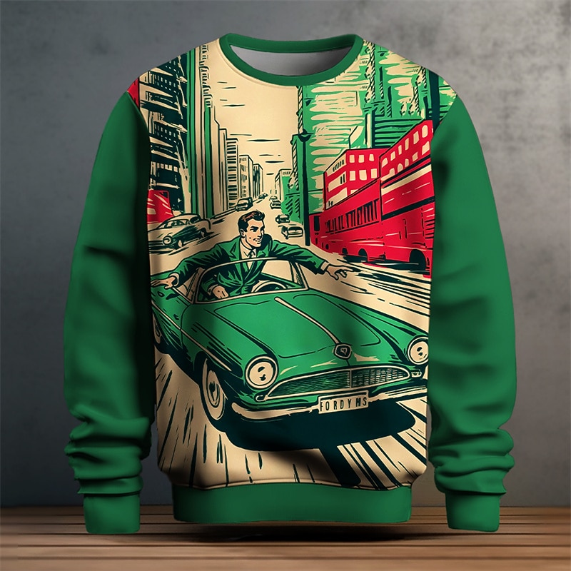 Men's Graphic Car Sweatshirts Golf Pullover Sweatshirt Long Sleeve Sweatshirt Crew Neck Fashion Daily Casual 3D Print Vacation Holiday Going out Print Spring &  Fall4