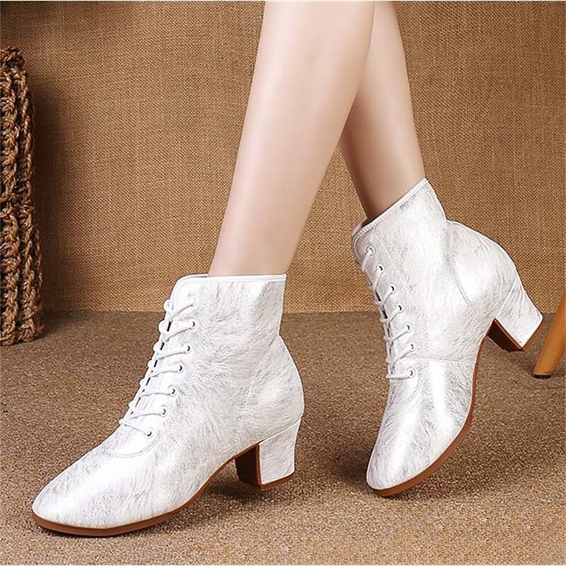 Women's Elegant White Latin Dance Shoes with Comfortable Mid-Heel and Flexible Sole - Perfect for Ballroom Competitions and Social Dancing3