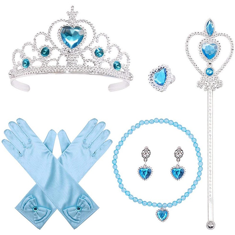 Crown Headwear Children's and Girls' Magic Stick Hair Accessories Set Elsa Princess Performance Crown Necklace Elsa Gloves2