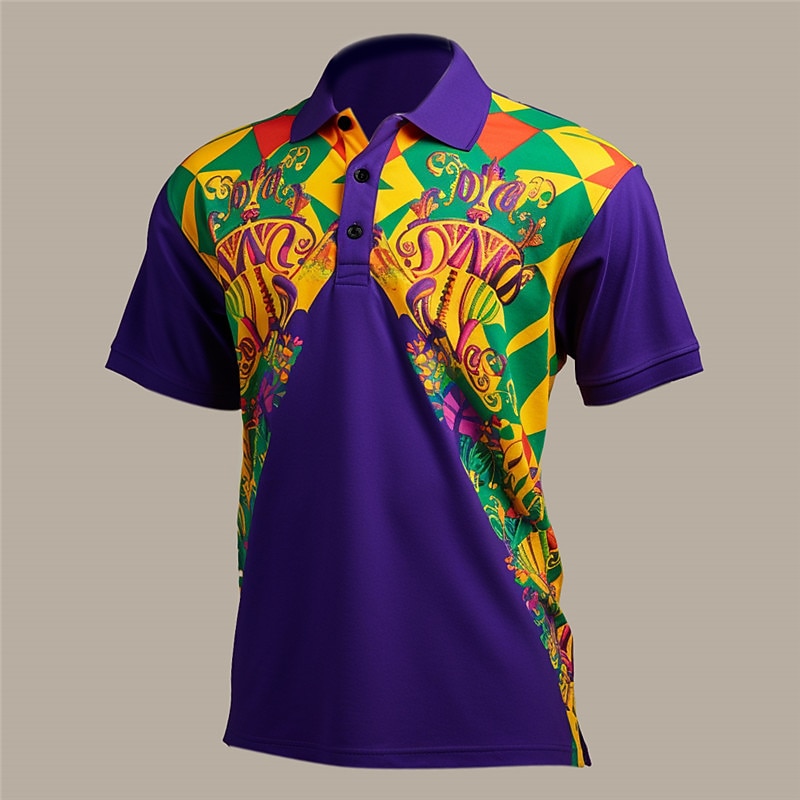 Carnival Leaf Symbol Men's Abstract Print 3D Golf Polo Outdoor Daily Wear Streetwear Mardi Gras Polyester Short Sleeve Turndown Polo Shirts Mint Green Light Purple Spring & Summer S M L Micro-elastic2