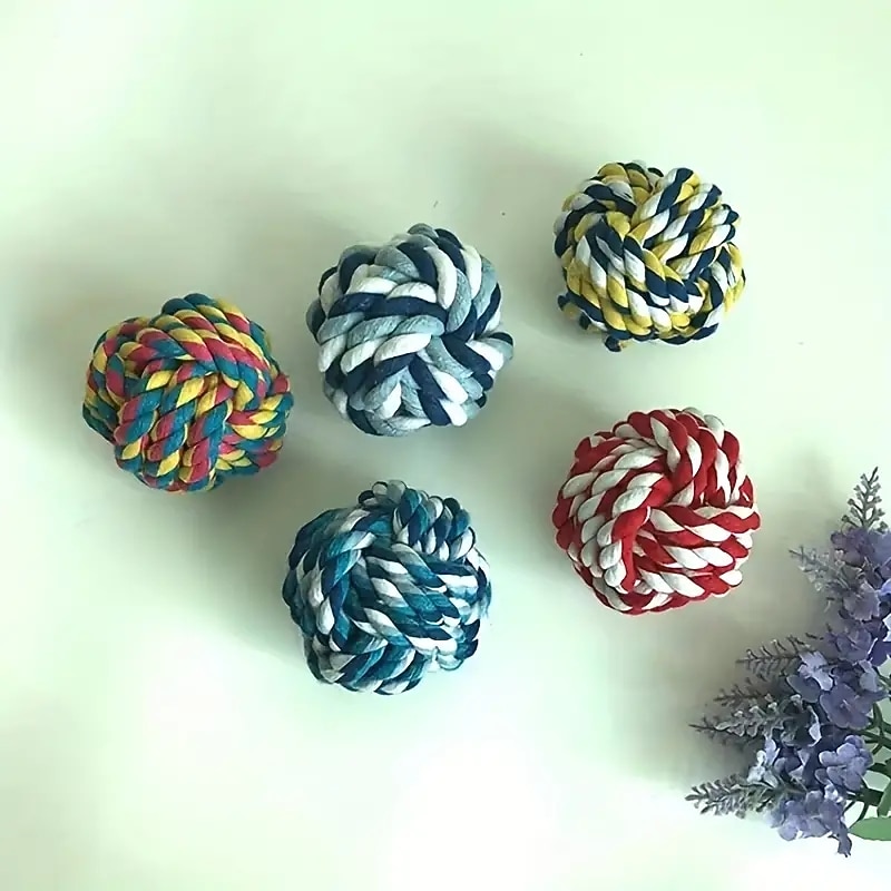 2pc Radom Color Rope Knot Ball Dog Chew Toy Dog Grinding Teeth Training Interactive Chew Toy For Boredom Relief3