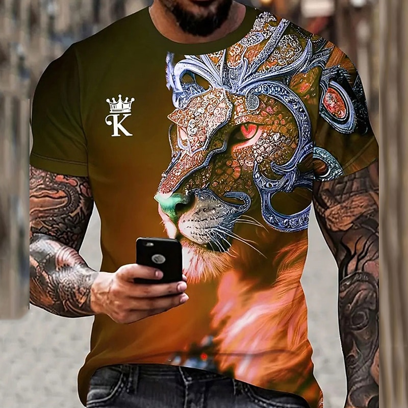 Men's Graphic Animal Tiger T Shirt Short Sleeve T shirt 3D Print Crew Neck Shirt Daily Designer Retro Vintage Sports Outdoor Holiday Going out Blue Orange Green Spring & Summer Clothing Apparel S M L3