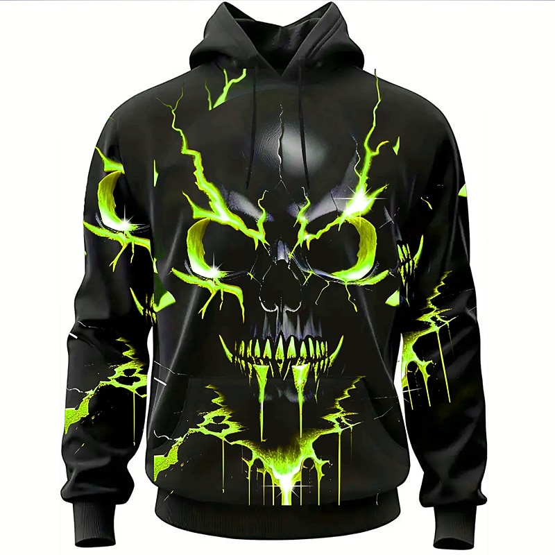 Men's Graphic Skull Hoodie Hoodies Sweatshirt Fashion Daily Long Sleeve Hooded Vacation Sports Outdoor Holiday Yellow Red Print Front Pocket Spring &  Fall Designer2