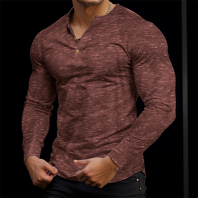 Men's Button T Shirt T Shirt Henley Shirt Tee Top Long Sleeve Henley Spring &  Fall Plain Fashion Designer Basic Vacation Street Going out Black Wine Blue Top Tee for Men2