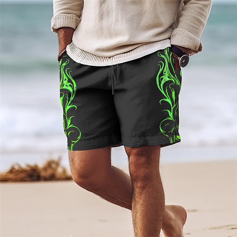 Men's Flame Swim Trunks Swim Shorts Board Shorts Mid Waist Hawaiian Casual Holiday Beach Drawstring with Mesh lining Elastic Waist Designer Clothing Apparel4