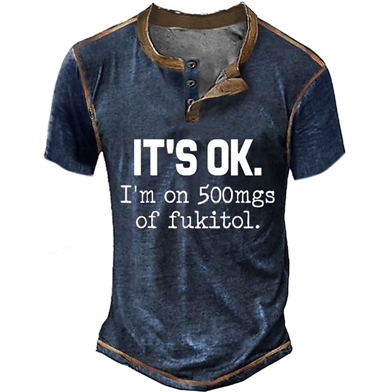 Men's Graphic Letter T Shirt Henley Shirt Short Sleeve 3D Print Fashion Retro Vintage Classic Sports Outdoor Holiday Going out Spring & Summer Black Army Green Dark Blue Coffee Henley Henley T-Shirt4